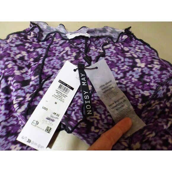 Noisy May Carrie Mock Neck Mesh Top In Amaranth Purple/ Virtual Flower, M - Picture 8 of 12